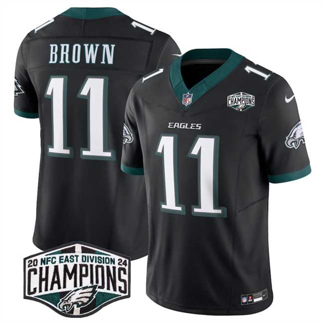 Mens Philadelphia Eagles #11 A.J. Brown Black 2024 New NFC East Champions F.U.S.E. Vapor Untouchable Limited Stitched Jersey